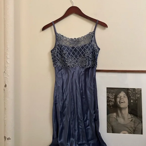 ▪️sold on depop▪️ 90s blue silver formal maxi dress floral y2k prom long dress - Picture 13 of 15